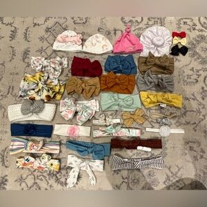 Lot of 32 Headbands, Hats & Headwear Newborn-Toddler Various Colors & Styles.EUC